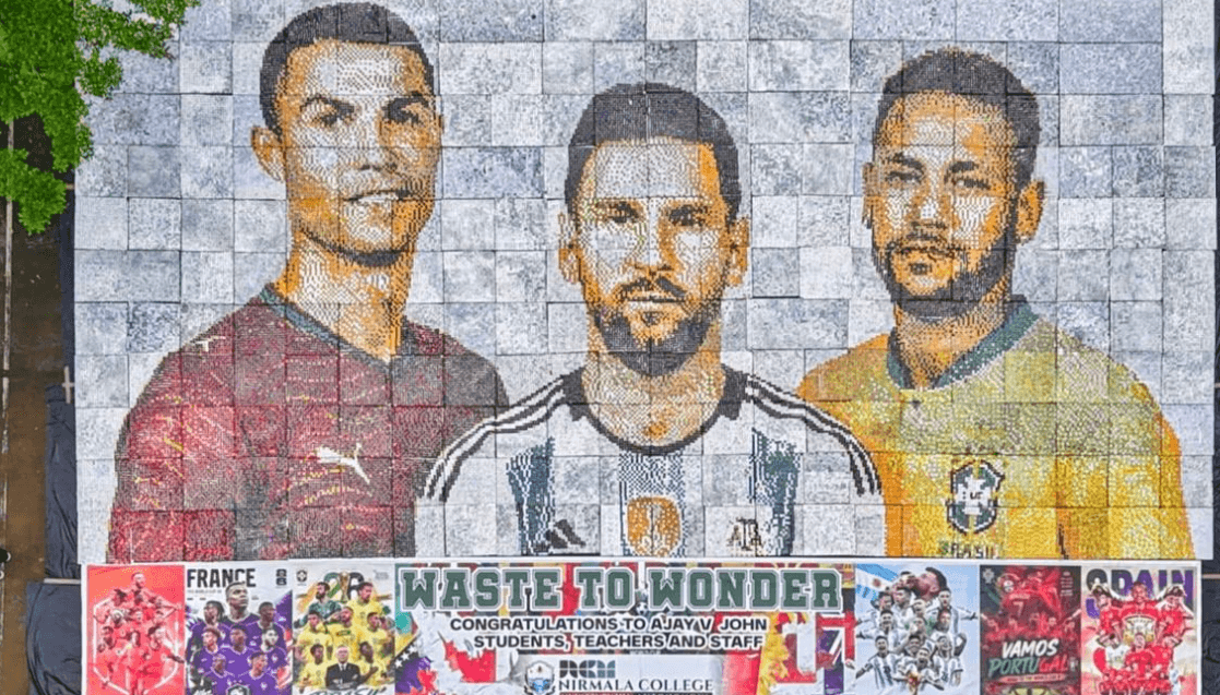 Kerala college turns scrap into football tribute with giant portrait of Messi, Ronaldo and Neymar