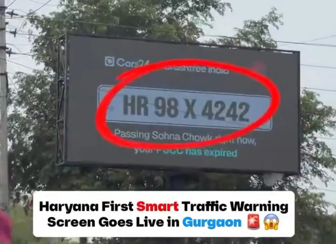 AI traffic screen set up in Gurgaon displaying pending challans; internet users react