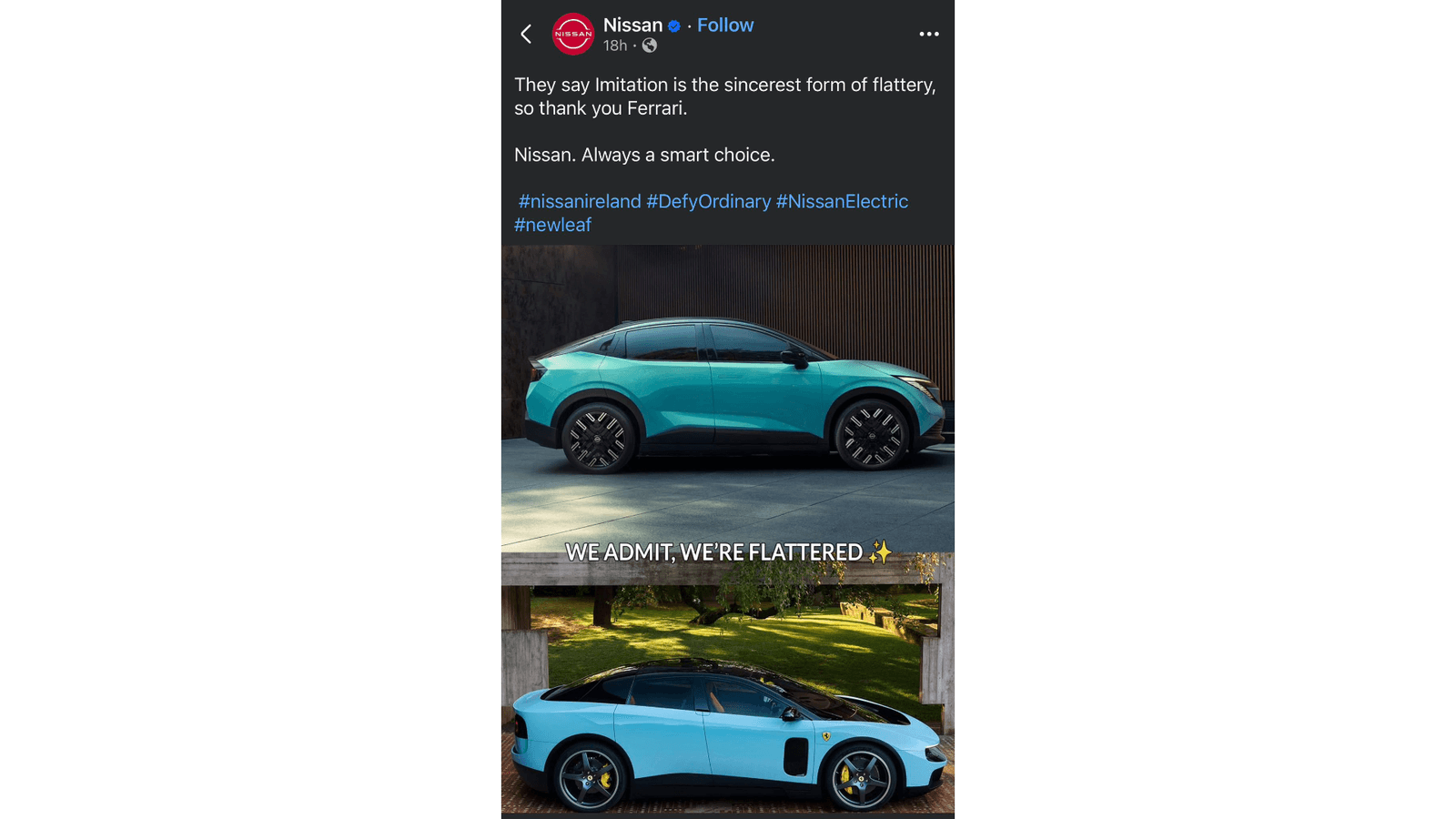 Nissan takes a swipe at Ferrari’s Luce, then quietly deletes the post