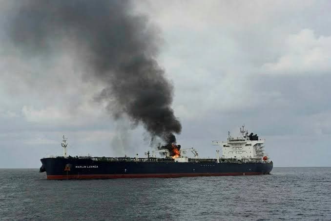 Cargo ship attacked off Yemen in the Red Sea with black smoke rising after the reported maritime attack.