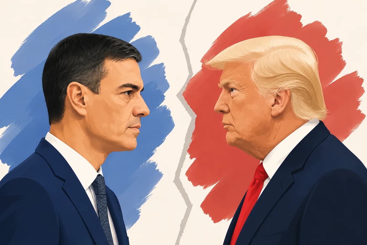 Illustration of Donald Trump and Pedro Sánchez during the US-Spain trade dispute over NATO defence spending and Iran.