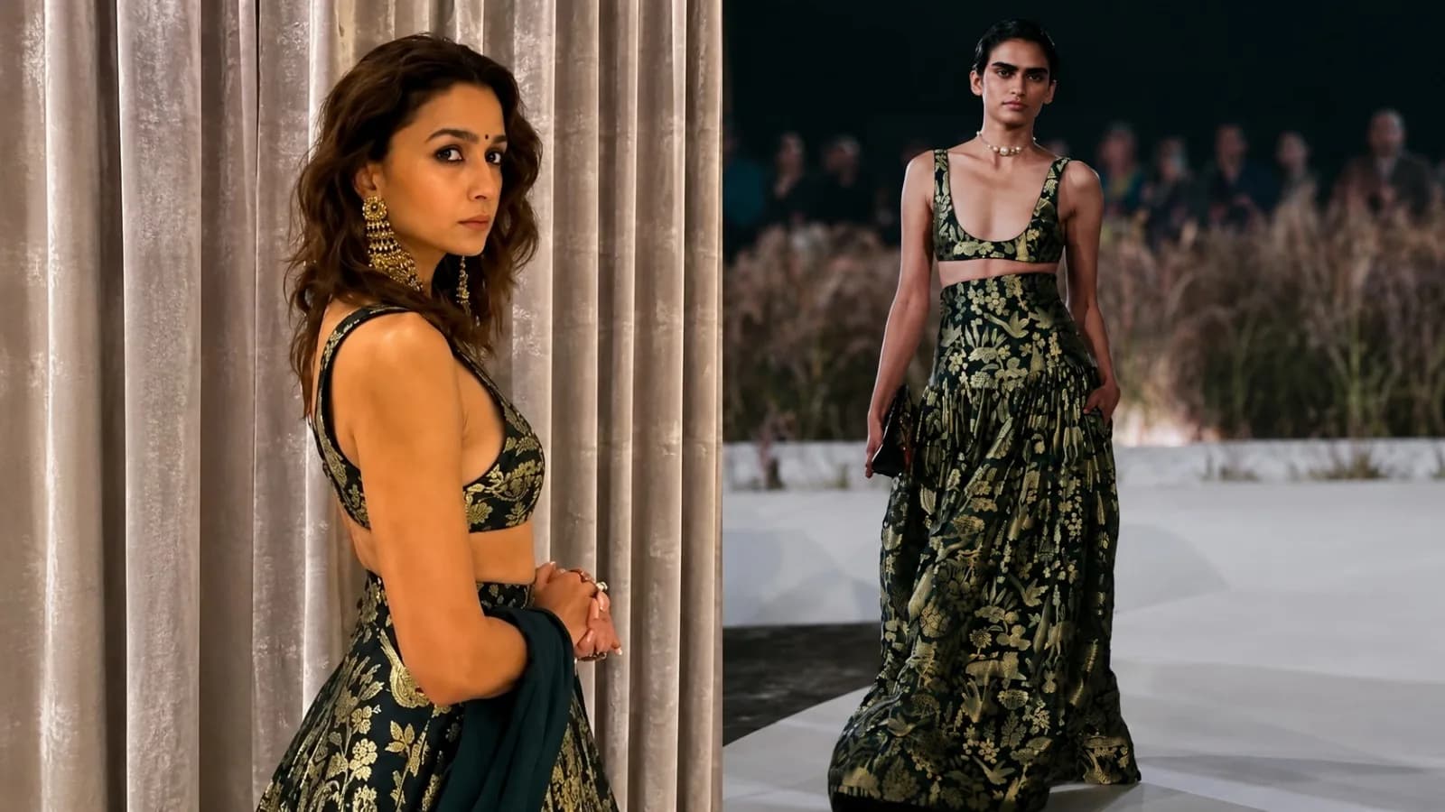 Alia Bhatt in emerald green Banarasi lehenga