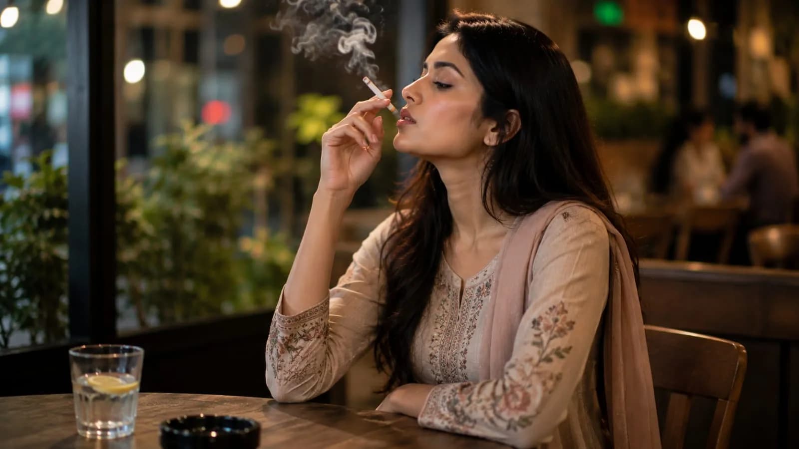Illustration of a lady smoking.