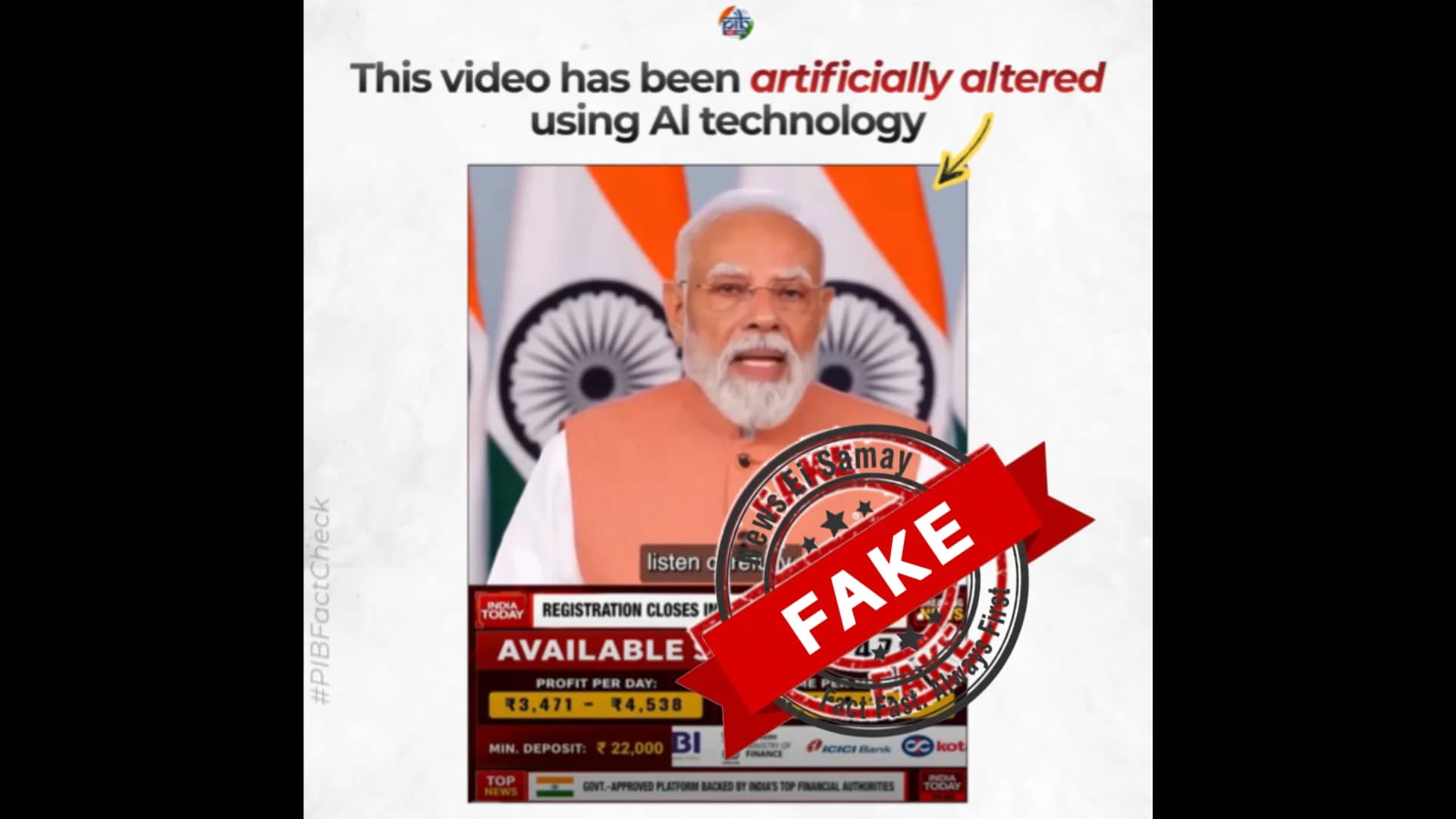 A fake AI-generated video claiming PM Modi promoted a high-return investment platform is going viral | X/@PIBFactCheck