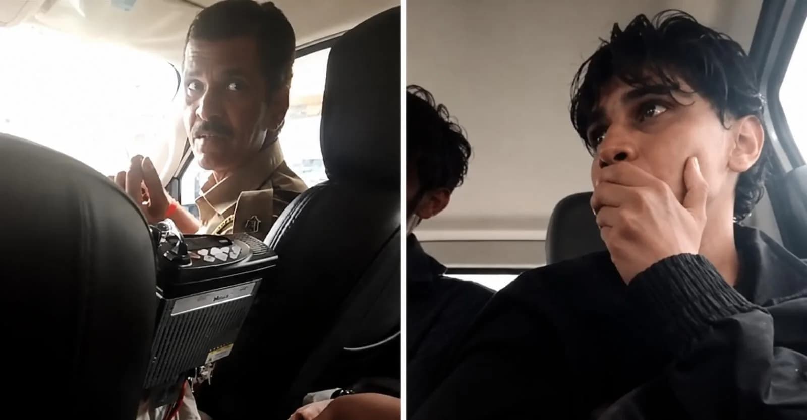Mumbai Police personnel during a protest as a viral video leads to the suspension of a police driver accused of threatening student protesters.
