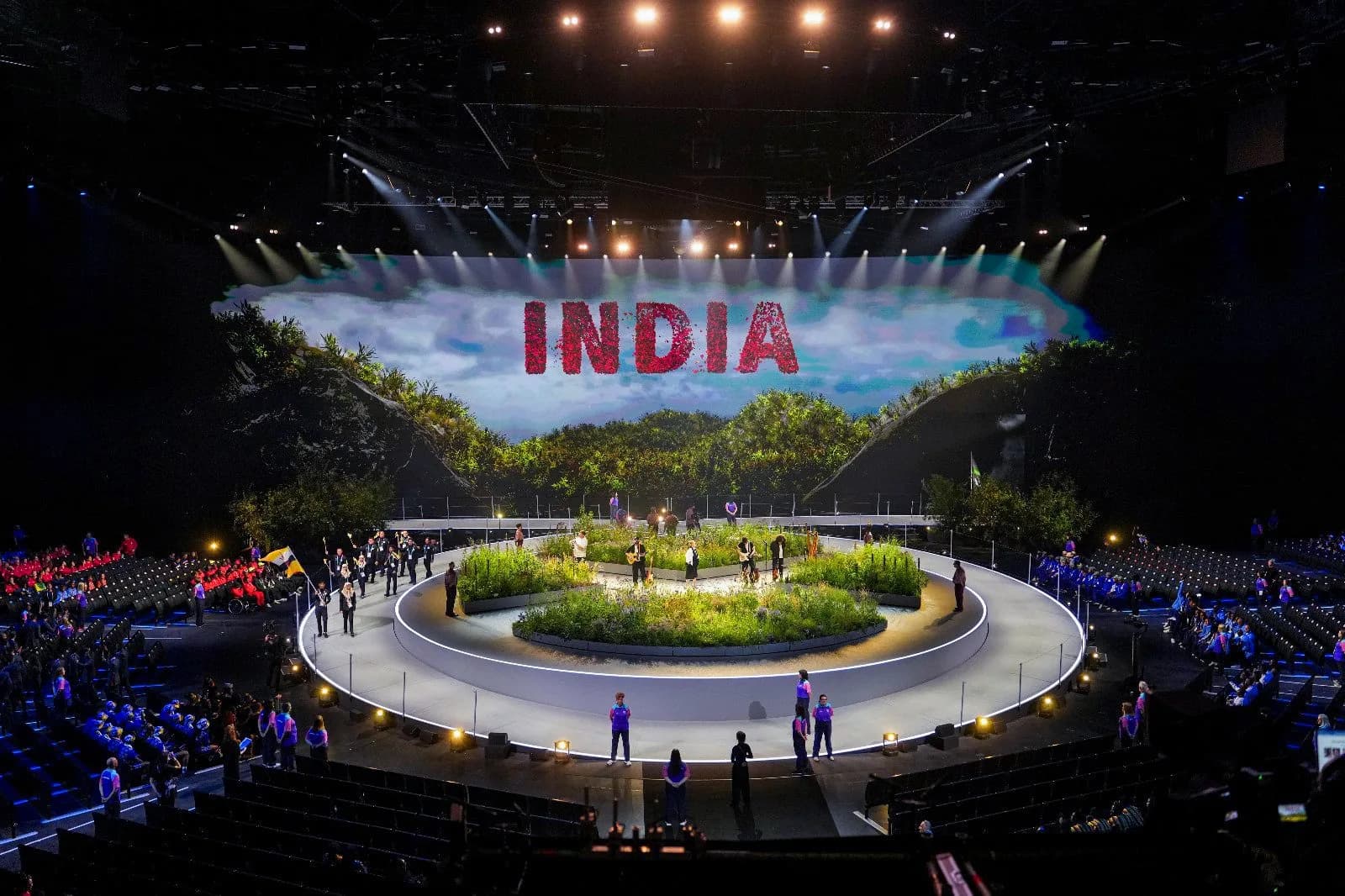 Indian flag bearers Mirabai Chanu and Lovlina Borgohain lead Team India during the Commonwealth Games 2026 opening ceremony in Glasgow.