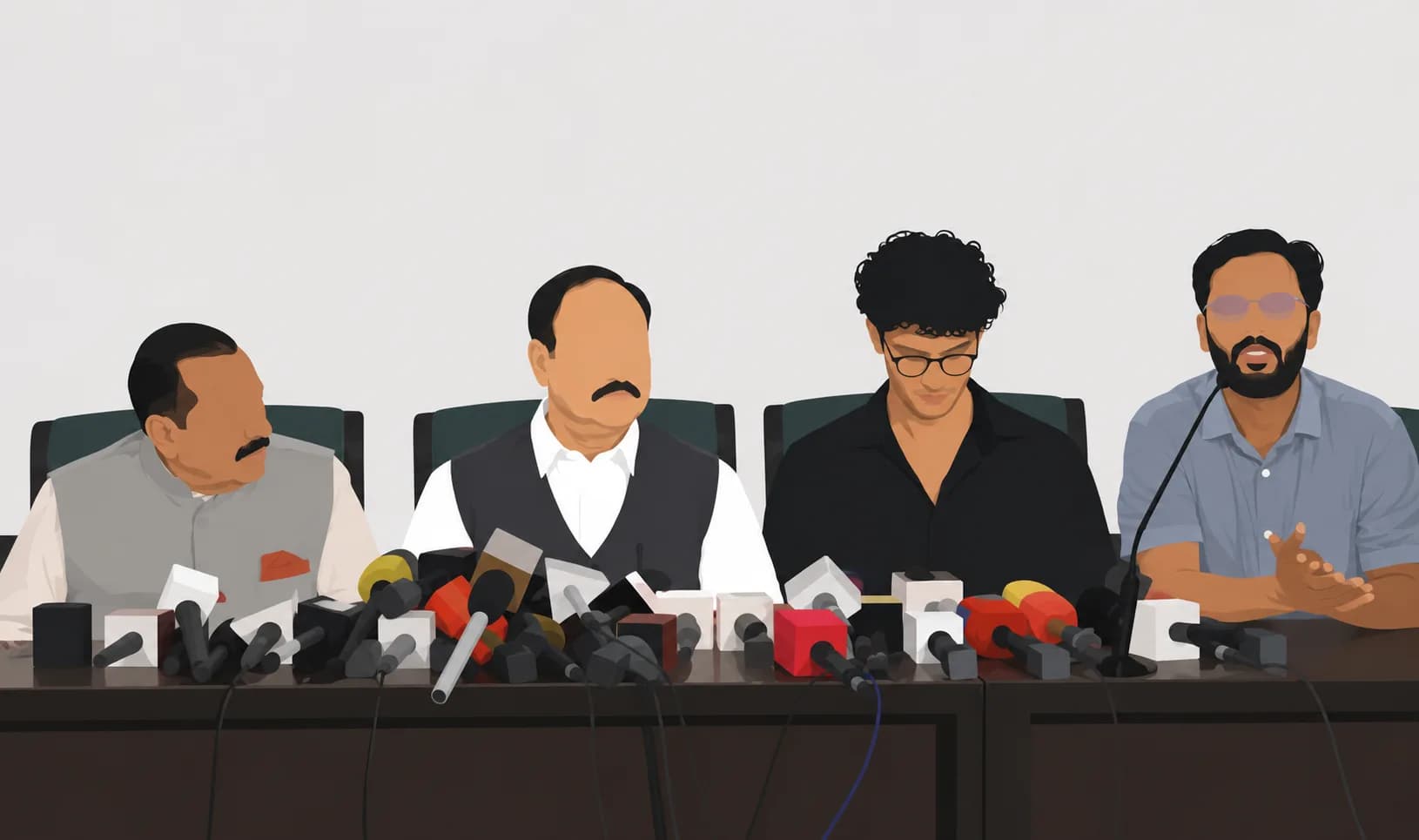 A simple illustrated depiction of the students' press conference with Union ministers